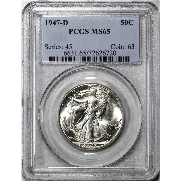 1947-D Walking Liberty Half Dollar Coin PCGS MS65