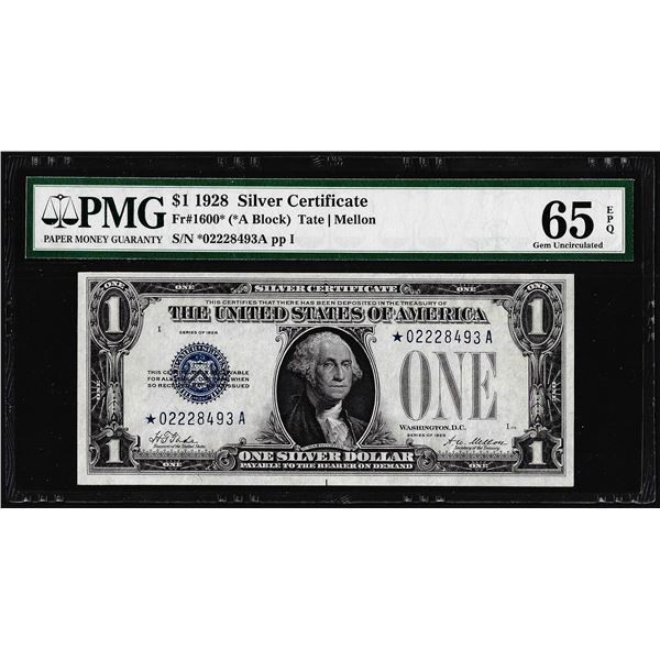 1928 $1 Funnyback Silver Certificate Star Note Fr.1600* PMG Gem Uncirculated 65EPQ