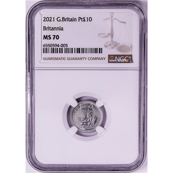 2021 Great Britain 10 Pounds Britannia 1/10oz Platinum Coin NGC MS70