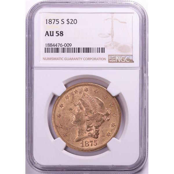 1875-S $20 Liberty Head Double Eagle Gold Coin NGC AU58
