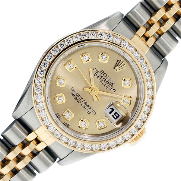 Rolex Ladies Two Tone Champagne Diamond Datejust Wristwatch