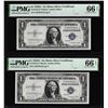 Image 1 : (2) Consecutive 1935G No Motto $1 Silver Certificate Notes PMG Gem Uncirculated 66EPQ