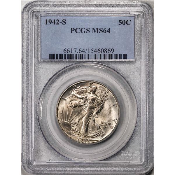 1942-S Walking Liberty Half Dollar Coin PCGS MS64