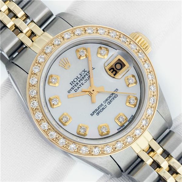 Rolex Ladies Two Tone Mother of Pearl Diamond Datejust Wristwatch