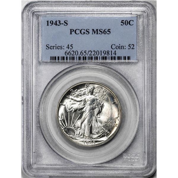 1943-S Walking Liberty Half Dollar Coin PCGS MS65