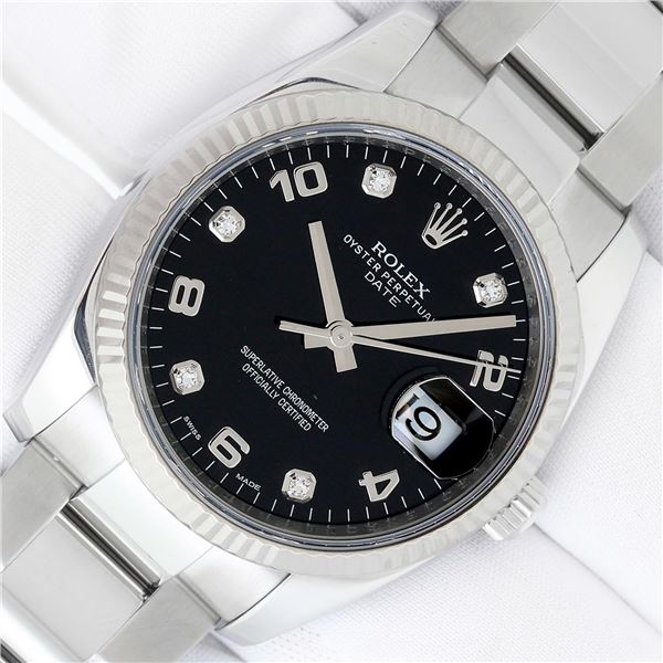 Rolex Stainless Steel Factory Diamond Date Wristwatch