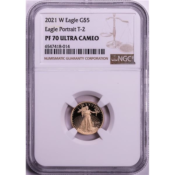 2021-W Type 2 $5 Proof American Gold Eagle Coin NGC PF70 Ultra Cameo