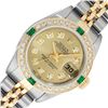 Image 2 : Rolex Ladies Two Tone Quickset Champagne Diamond & Emerald Datejust Wristwatch