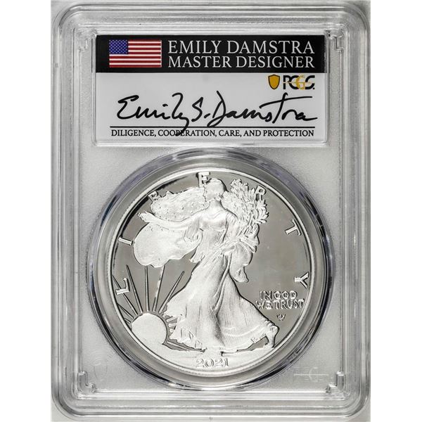 2021-S Type 2 $1 American Silver Eagle Coin PCGS PR70DCAM Emily Damstra Signature FS