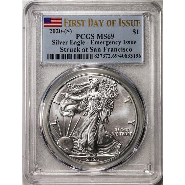 2020-(S) $1 American Silver Eagle Coin PCGS MS69 FDOI Struck at San Francisco