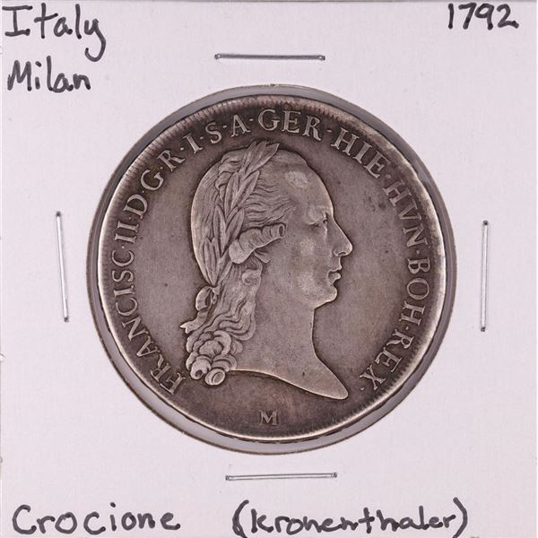 1792 Italy Milan Crocione Kronenthaler Silver Coin