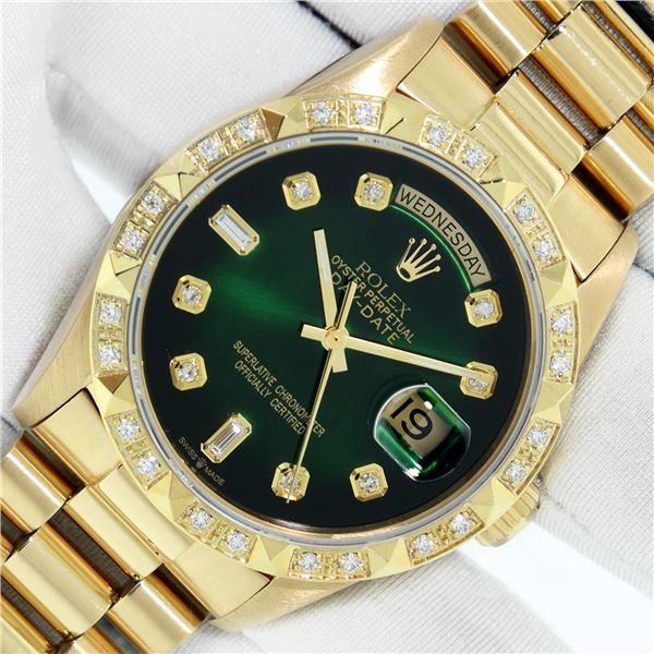 Rolex Men's 18K Yellow Gold Diamond Day Date Presidential Wristwatch with Rolex Box