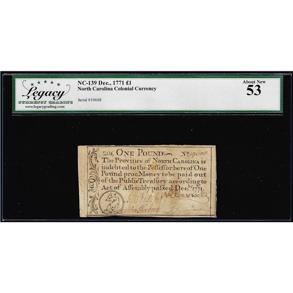 December 1771 One Pound North Carolina Colonial Note NC-139 Legacy About New 53