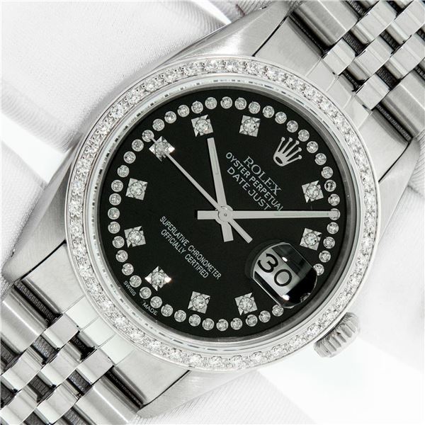 Rolex Men's Stainless Steel Black Diamond Datejust Wristwatch