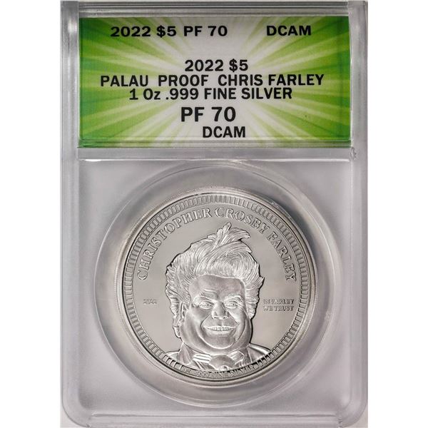 2022 $5 Palau Proof Chris Farley Silver Coin ANACS PF70DCAM