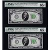 Image 1 : Lot of (2) Consecutive 1934 $10 Federal Reserve Notes PMG Gem Uncirculated 65EPQ