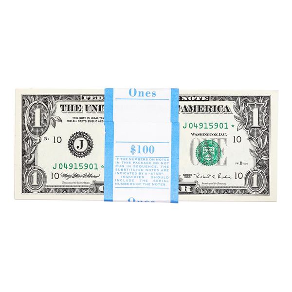 Pack of (100) Consecutive 1995 $1 Federal Reserve STAR Notes Kansas City