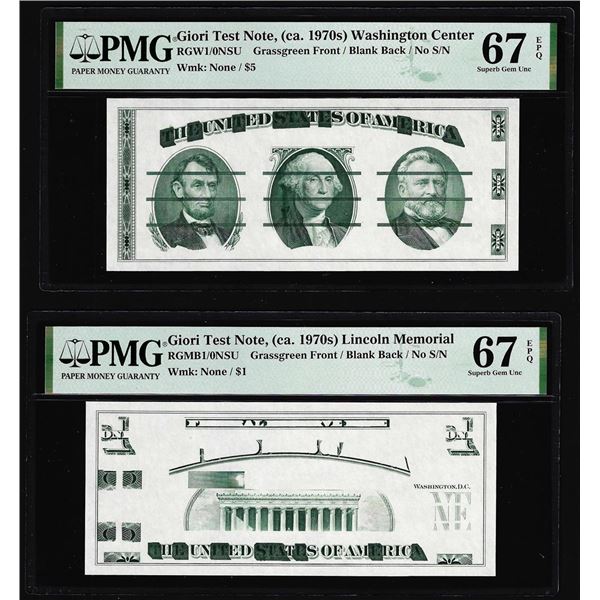 Set of Giori Test Note Washington & Lincoln Memorial PMG Superb Gem Unc 67EPQ