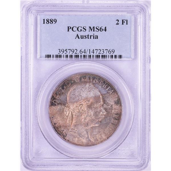 1889 Austria 2 Florin Silver Coin PCGS MS64