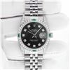 Image 2 : Rolex Men's Stainless Steel Diamond and Emerald Datejust Wristwatch with Rolex Box