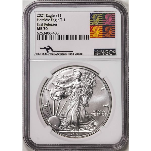 2021 Type 1 $1 American Silver Eagle Coin NGC MS70 First Releases Mercanti Signed