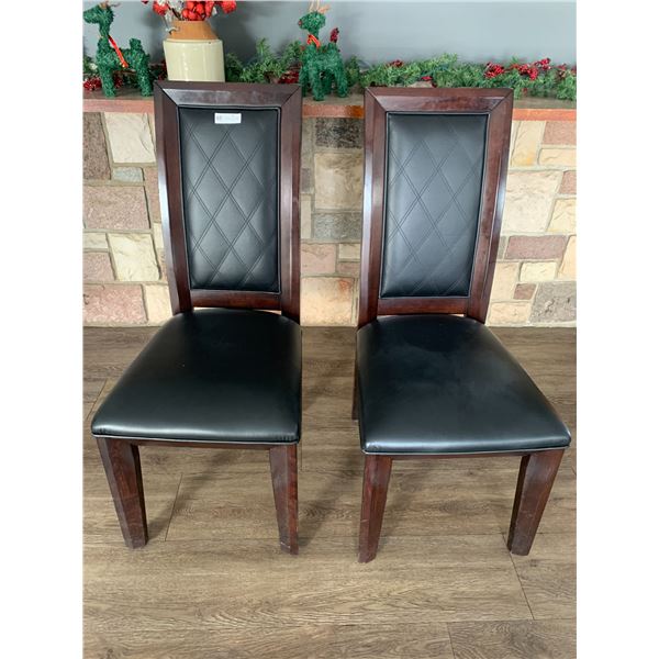 2 x Leather-Style High-Backed Wooden Banquet Chairs