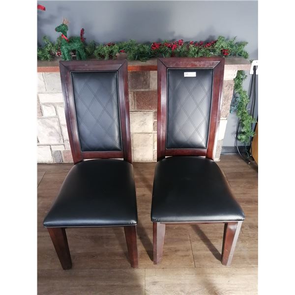 2 x Leather-Style High-Backed Wooden Banquet Chairs