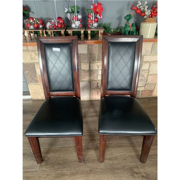 2 x Leather-Style High-Backed Wooden Banquet Chairs