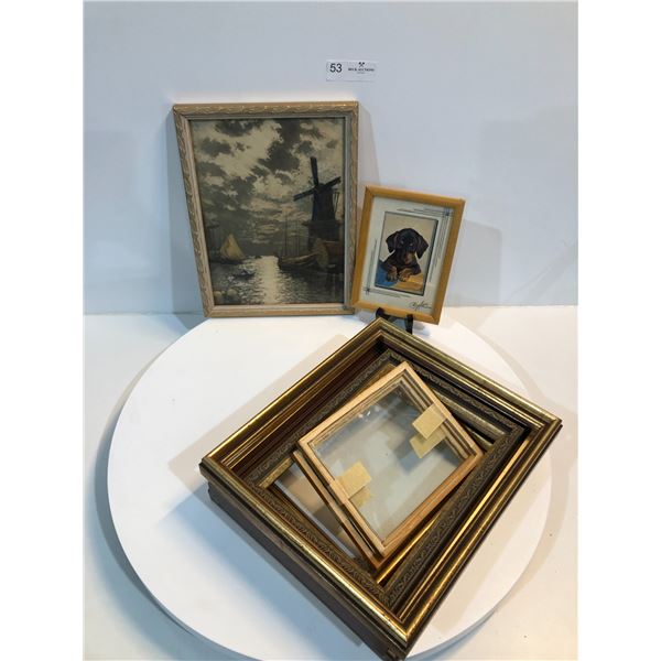 Assortment Of Wooden Frames, Sea Artwork And Puppy Print