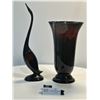 Image 1 : Red and Black Vase with Matching Swan Decor