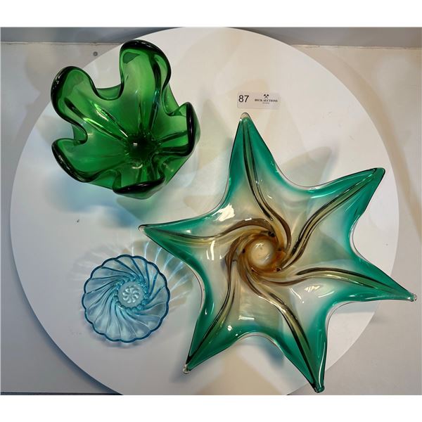 Green and Blue Glass Decorative Dishes