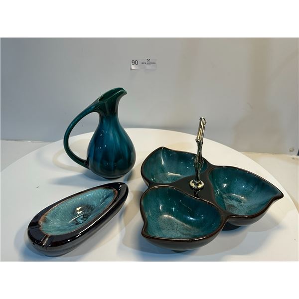 Blue and Brown Pottery Pieces with Japanese Pitcher