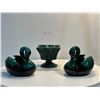 Image 1 : Three Black and Green/Blue Pottery Pieces: Two Swans, and one Decorative Dish