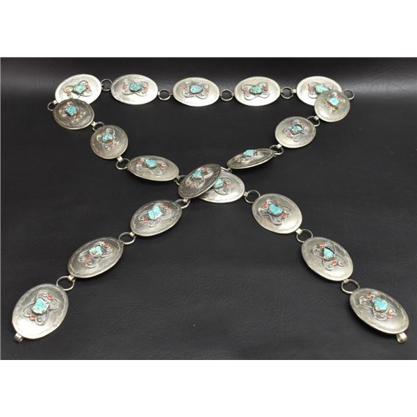 NAVAJO INDIAN NICKEL SILVER CONCHO BELT