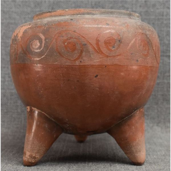 PRE-COLUMBIAN POTTERY TRI LEG JAR