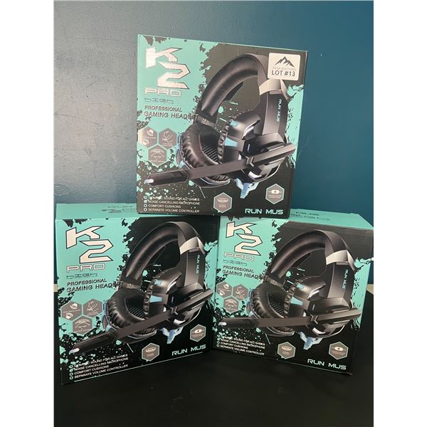 Lot of 3 K2 Pro Gaming Headsets for Xbox, PlayStation, & PC