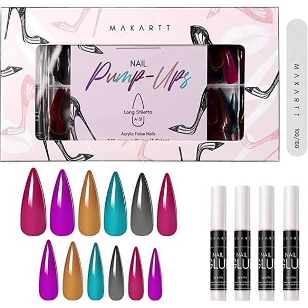 Lot of 3 Packs of Makartt Nail Pump-Ups Long Stiletto Acrylic Press-On Nails