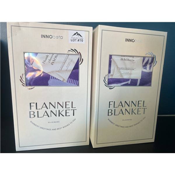 Lot of 2 Flannel Blankets - 50 x 65 inch