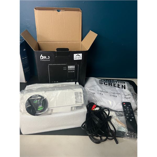 Lot of 1 Dr. J Professional Hi-04 Mini Projector w/ Projector Screen & Remote