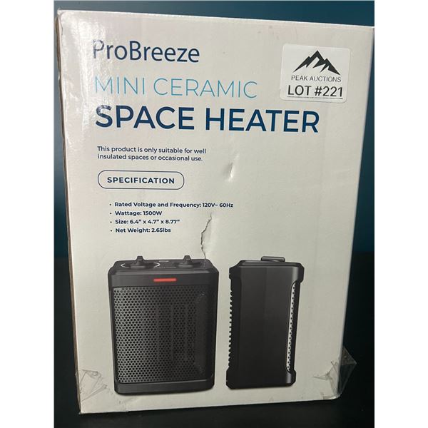Lot of 1 ProBreeze Mini Ceramic Space Heater