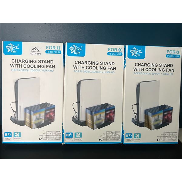 Lot of 3 Charging Stands with Cooling Fans for PS5 Digital Edition