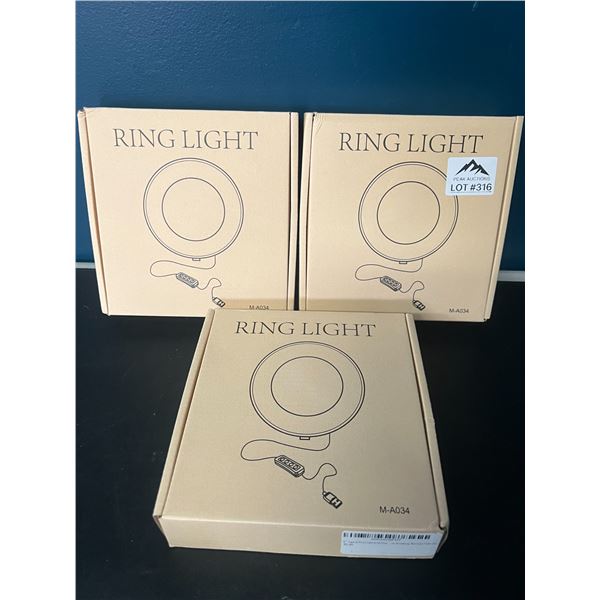 Lot of 3 LED 6-Inch Ring Lights w/ Clamps