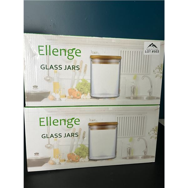 Lot of 2 Multi-Packs of Glass Storage Jars w/ Bamboo Lids (3PCS per box)