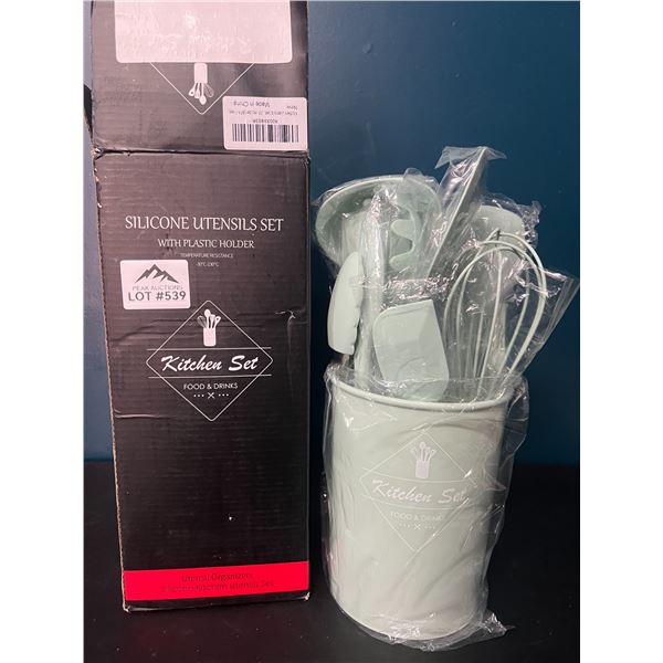 Lot of 1 Silicone Kitchen Utensils Set w/ Holder - Mint Green