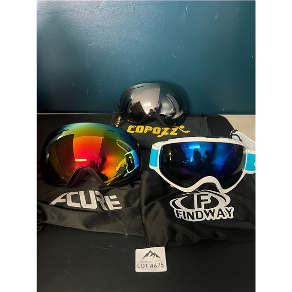 Lot of 3 Assorted Ski/Snowboarding Goggles
