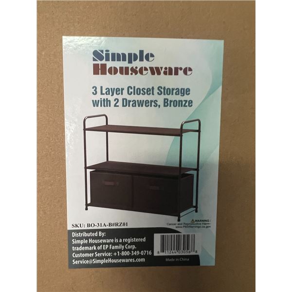 Lot of 1 Simple Houseware 3-Layer Closet Storage Organizer w/ 2 Drawers - Bronze