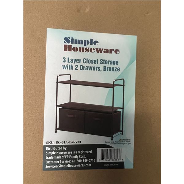 Lot of 1 Simple Houseware 3-Layer Closet Storage Organizer w/ 2 Drawers - Bronze