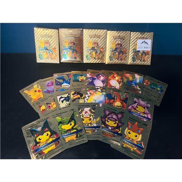 Lot of 5 Packs of Fan Art Gold Foil Pokemon Cards