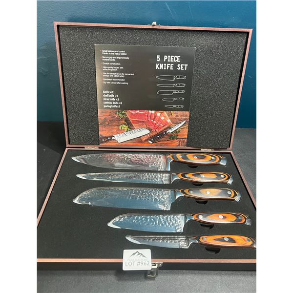 Lot of 1 5-Piece Kitchen Knife set w/ Wooden Case