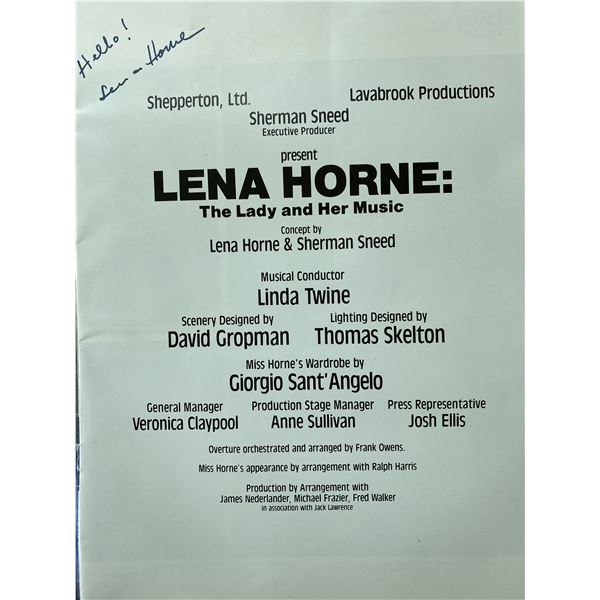 Lena Horne signed "The Lady and Her Music" program